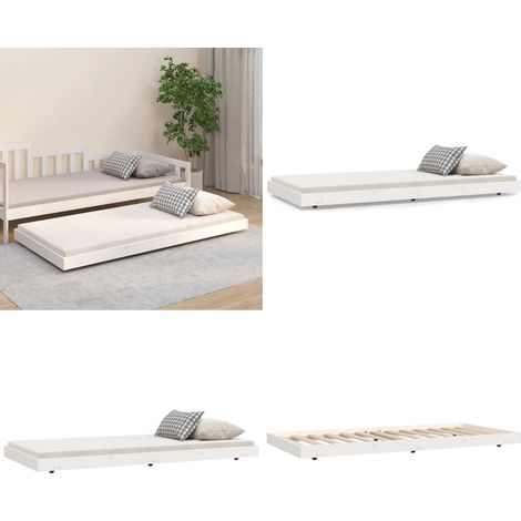 Cadre de lit sans matelas blanc 75x190 cm bois de pin massif - Cadre De Lit - Lit Simple - Bois De Pin - Lit Blanc - Meuble Chambre - Home & Living