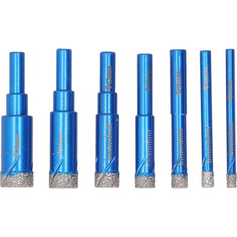 Lot de 7 forets diamantés à sec de 5 à 16 mm, scie cloche à queue ronde brasée sous vide pour carrelage céramique