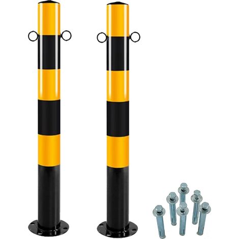 Poteaux de Signalisation 75CM en Métal - Poteau Parking Noir/Jaune 2 œillets pour Chaîne avec vis de fixation (1/5)