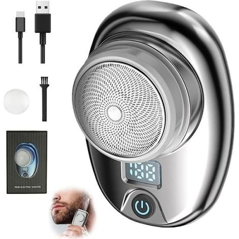 Mini Rasoir lectrique Pour Homme - tanche - Facile Utiliser Avec Un Seul Bouton - Convient Pour Maison Voiture argenté. (1/4)
