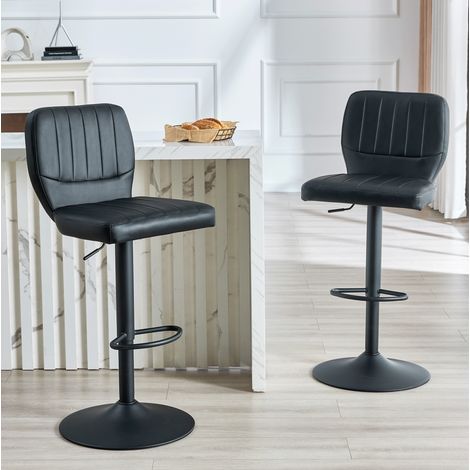 Tabouret de bar réglable en hauteur pivotante avec dossier et repose-pieds noir (1/5)