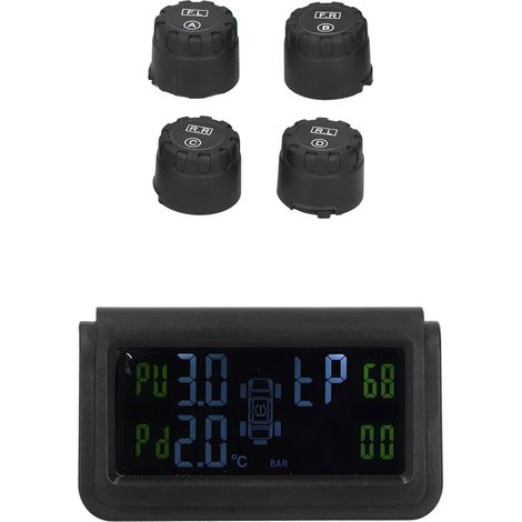 Système de surveillance de la pression des pneus à énergie solaire avec affichage et alerte sonore, équipé de 4 capteurs. (1/5)