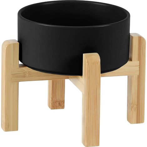 Gamelle Chat - Support Surélevé en Bambou avec Pieds Antidérapants - Bol Céramique Alimentaire - Pour Chats Chiens Lapins - Lot de 1