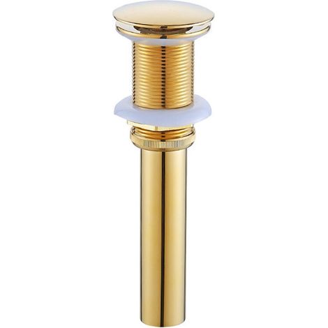 Desagües y accesorios para lavabos YMYNY, tapón de desagüe emergente retro sin rebosadero, válvula de desagüe universal de latón bronceado, sifón para lavabo, dorado (1/5)