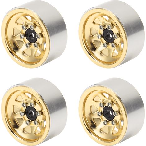 moyeux de roue pour voiture RC (1 pouce) pour crawler, embout hexagonal 7 mm, argentés, triangulaires extérieurs, 9 trous, jantes métalliques en cuivre. (1/5)