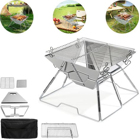 TolleTour Faltbarer Lagerfeuer-Grill Mobiler Tragbarer Holzkohlegrill 304 Edelstahl für das Kochen im Freien