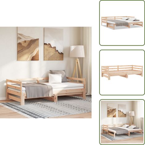 Letto per ospiti - vidaXL Divano Letto Estraibile in Legno Massello di Pino 2x(90x200) cm - Divano multifunzionale