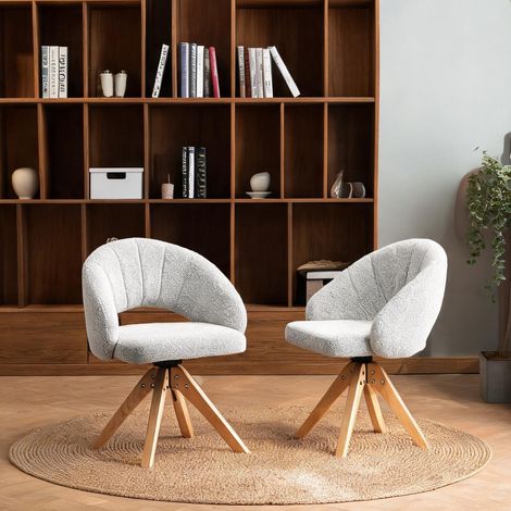 Lot de 2 chaises pivotantes en tissu et bois massif 46 x 49 x 84 (1/5)