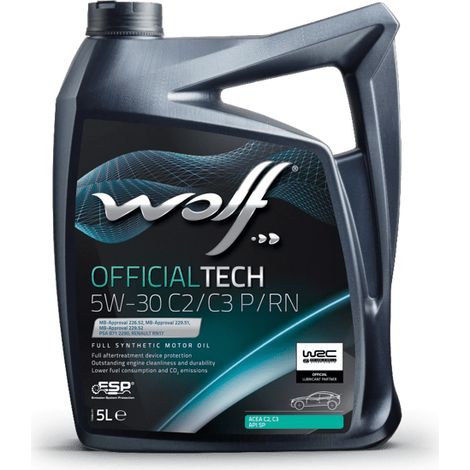 Wolf – Huile moteur 5W-30 C2/C3 1052550 – Bidon 5 litres – Homologuée PSA B71 2290 et Renault RN17 – Pour moteurs essence et diesel
