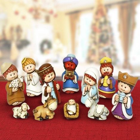 TRADE SHOP - Set Nativita Bambini Per Presepe Natale Statuine Presepio In Resina 7cm 11pz - (1/3)