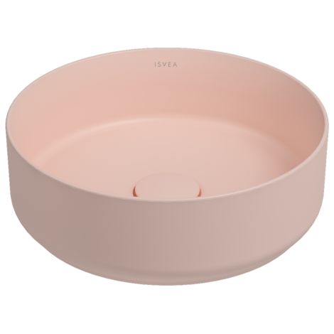 Lavabo tondo da appoggio senza troppo pieno in ceramica senza foro rubinetto - Salmone Opaco (1/2)
