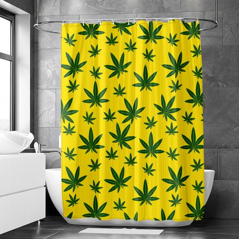 Rideau de douche motif feuillage chanvre et plantes tropicales, rideau salle de bain imperméable, 90x180 cm (1/5)