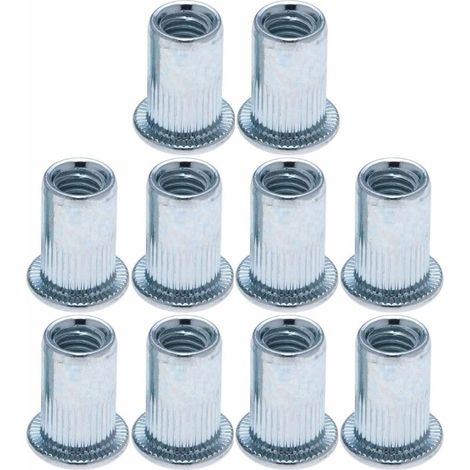 10x Ecrou rivet aveugle à tête plate en acier zingué Insert Fileté Filetage Métal Meuble Voiture Tôle Bois, M12