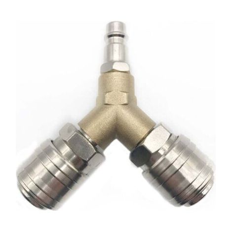 Pair Druckluftverteiler, Y-förmiger Druckluftverteiler, Druckluftschalter, mit zwei 1/4-Zoll-Gewindeanschlüssen, rostfreies Messing, komplett montiert, sofort einsatzbereit