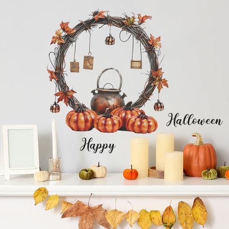 Guirlande Citrouille Halloween - Autocollant Décoratif Mur Porte Intérieur Extérieur - 39 x 39 cm - 1 Pièce (1/5)