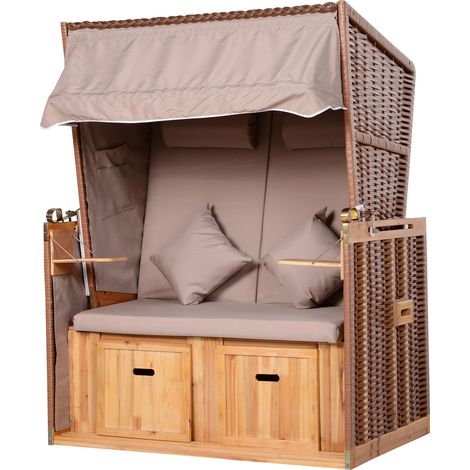Corbeille de Plage 2 Places Fauteuil Cabine Inclinable Résine Tressée Beige 118 x 79 x 160 cm - PANGIVO (1/5)