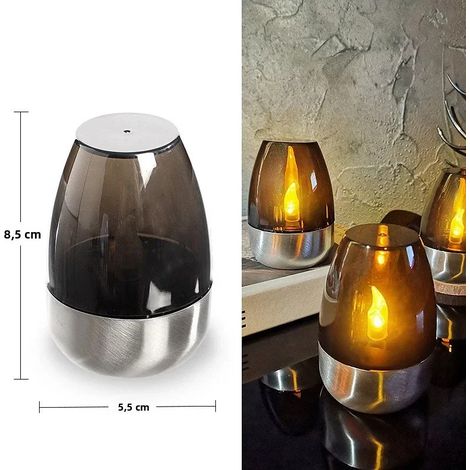 (Gris) Bougie solaire LED rechargeable étanche, peut être utilisée comme veilleuse décorative, bougie sans flamme en forme de fleur. (1/4)