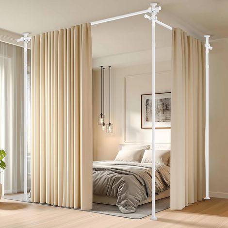 Balcony Rail, Privacy Screen, Cloakroom Rail, No Drilling Required, Adjustable H110-300 x W183-500 cm, Easy to Install for Renters, White (1/5)