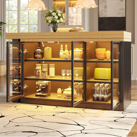 Tavolo da pranzo allungabile 120-197 cm girevole in MDF e vetro nero HAVRYA (1/5)
