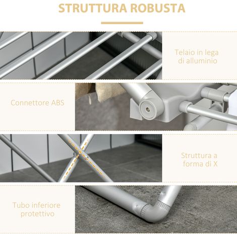 Sèche-serviette mural pliable argenté, aluminium, 144x53x91cm, ailes rabattables, gain de place, modèle électrique pour salle de bain (1/5)