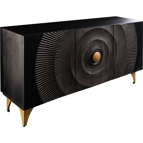 Buffet 140 cm 3 puertas madera negra y dorada – Colección SOLARIS (1/5)