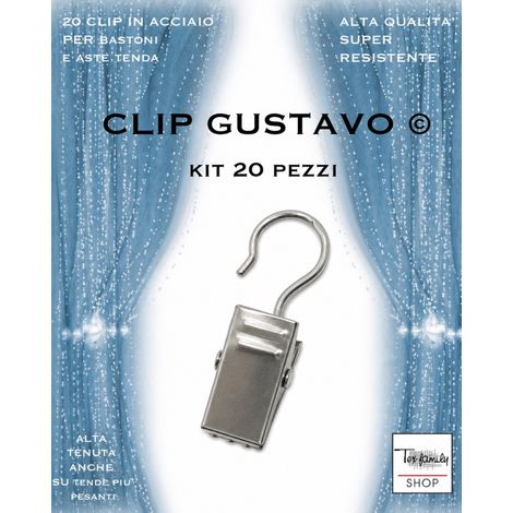 Set 20 Clip Gustavo in Acciaio Inox per Tende, Mollette con Gancio a S Reggitenda (1/3)