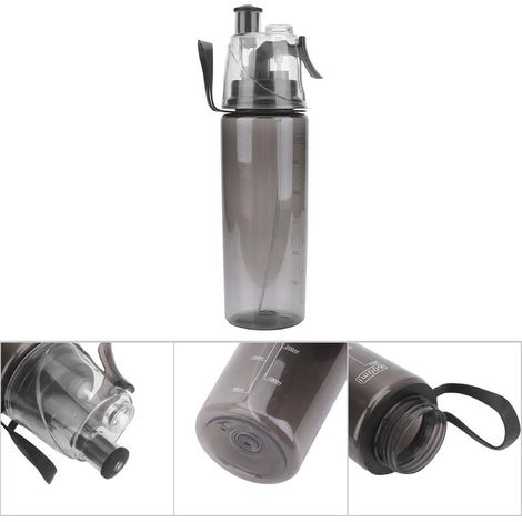 Bouteille d'eau portable 600ML avec spray anti-fuites et tête vaporisateur transparente (Noir) (1/5)