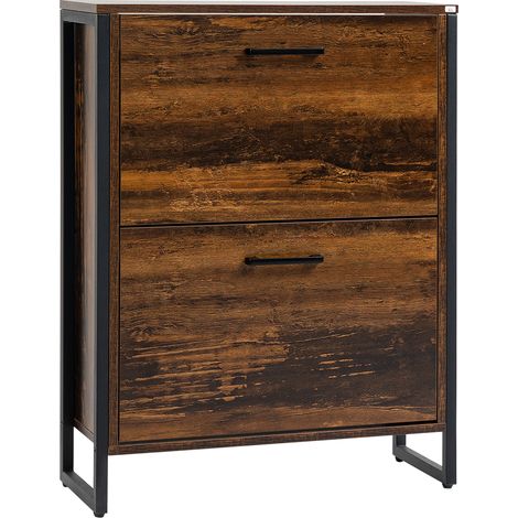Wood-Effect Shoe Storage Cabinet with Two Doors for 12 Pairs of Shoes