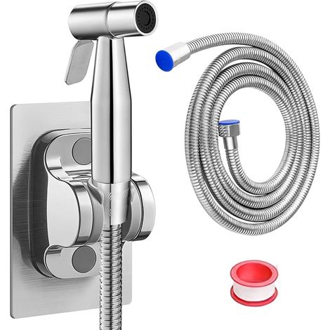 Kit Douchette WC, Acier Inoxydable Douchette Toilette, Fixation Murale Kit de Raccordement Bidet, avec Tuyau en Acier Inoxydable de 1,5 Mètre, pour Cuisine, Salle de Bain, Hôtel (1/5)