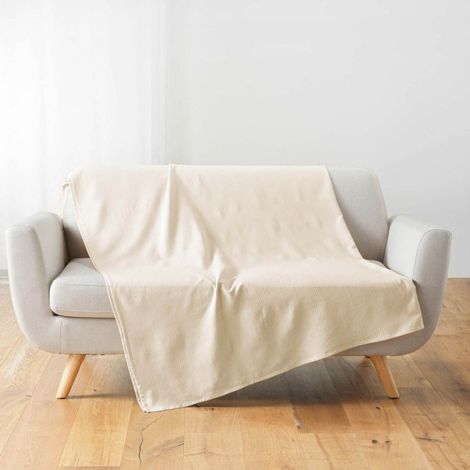 Plaid Uni en Coton "Lucile" 220x240cm Naturel (1/5)