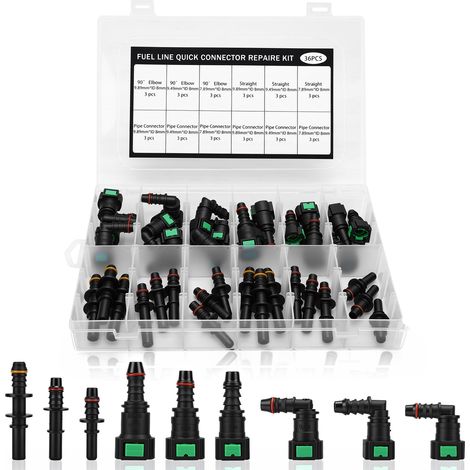 Kit de réparation de conduite de carburant 36 pièces, 8 ensembles de raccords rapides en nylon pour conduite de carburant coude droit, remplace l'adaptateur de conduite de carburant automobile