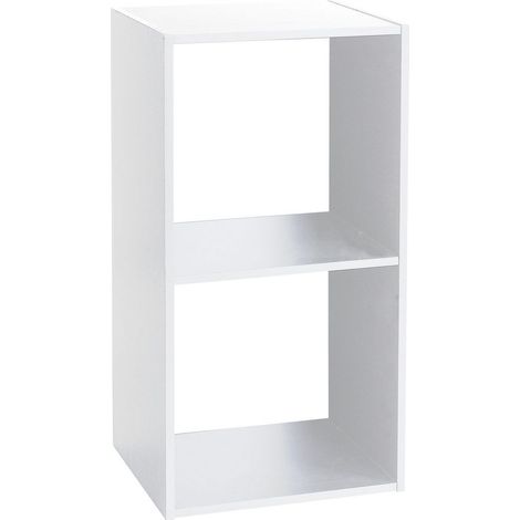 Étagère avec 2 cases en panneaux de particules coloris blanc - Longueur 34.4 x Profondeur 32 x Hauteur 67 cm (1/2)