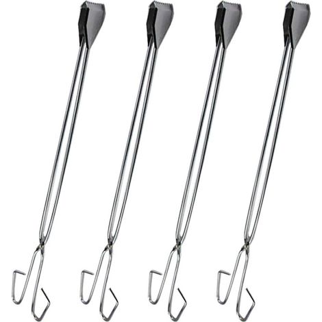 Pince à Déchets en Acier Inoxydable Argenté, Lot de 4 Pièces Forme Ciseaux, Outil Portable pour Ramasser Verre Cassé, Usage Parc et Pelouse (1/5)