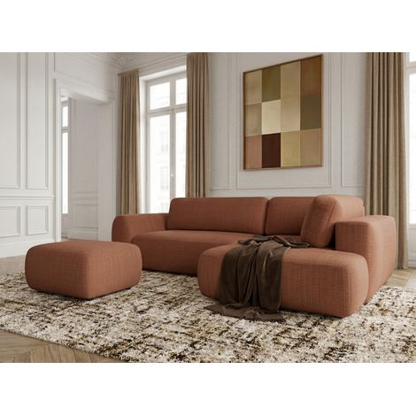 BOBOCHIC - Canapé angle L convertible coffre DENISE tissu texturé avec pouf Angle droit Orange (1/5)
