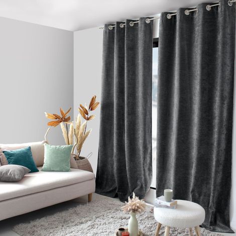 Rideau thermique en velours doublé polaire Gris Foncé 140x260 cm (1/4)