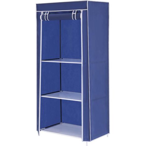 Youyijia Canvas Wardrobe 149x70x45cm Portable Simple clothing storage unit Fabric Wardrobe with Hanging Rail Cloth wardrobe suitable for 1 person's clothing storage Foldable (Blue) (1/5)
