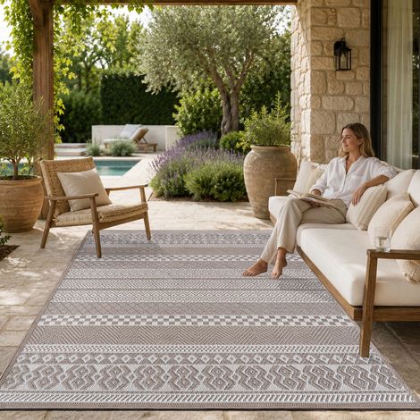 Paco Home Tapis Intérieur & Extérieur Balcon Terrasse Cuisine Motif Ethnique Boho Moderne 80x250 cm, Beige