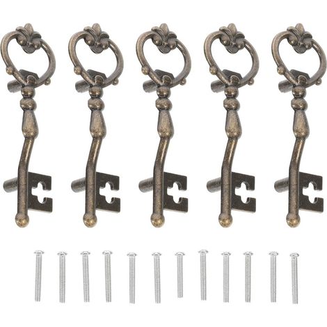 Lot De 5 Poignées De Tiroir En Forme De Clé Boutons De Meuble Vintage Poignées De Commode Pour Armoire Placard Coffre Boîte À Bijoux Avec 10 Vis (1/5)