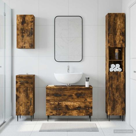 vidaXL 4 Piece Bathroom Cabinet Set HAARLEM Smoked Oak Engineered Wood (1/5)