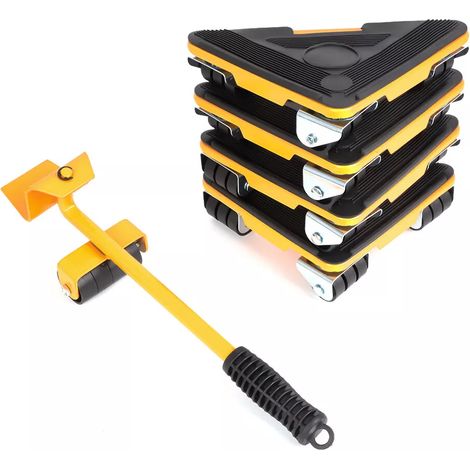 Rullo angolare girevole a 360° x4, sollevatore per mobili pesanti, sollevatore per mobili da 5 pezzi, carrello di trasporto con portata di 300 kg, giallo (1/5)
