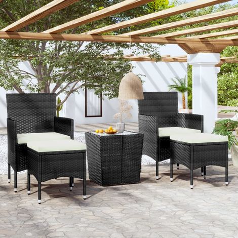 Mesa sillas jardín 5 pzas ratán sintético vidrio templado negro vidaXL (1/5)