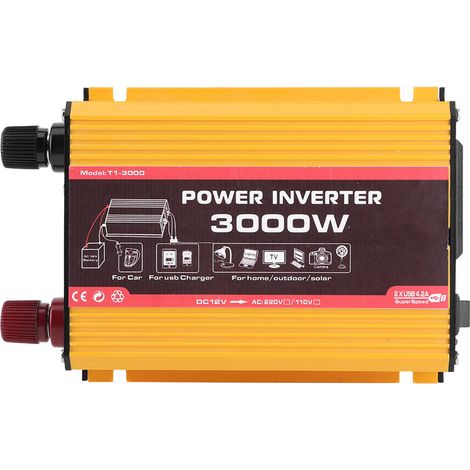 Convertisseur de voiture 3000W double USB, transformateur à onde sinusoïdale modifiée (DC12V AC110V) (1/5)