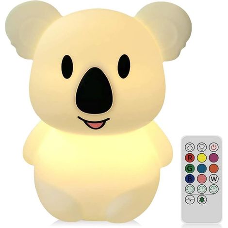 Veilleuse LED - Veilleuse en silicone rechargeable par USB,2 modes différents et 8 couleurs variables,télécommandée et tactile (Koala) (1/5)