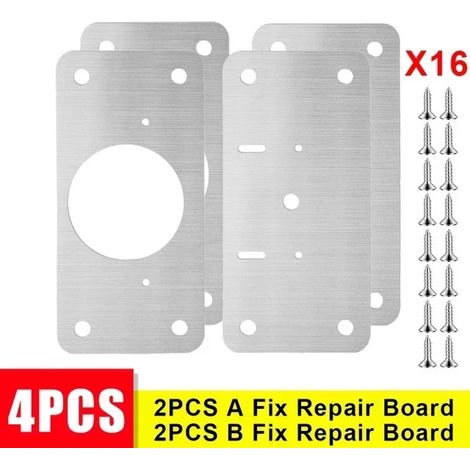 (4 pièces) Plaque de réparation pour charnières de porte en acier inoxydable, avec trous, kit de fixation et outils de réparation. (1/5)