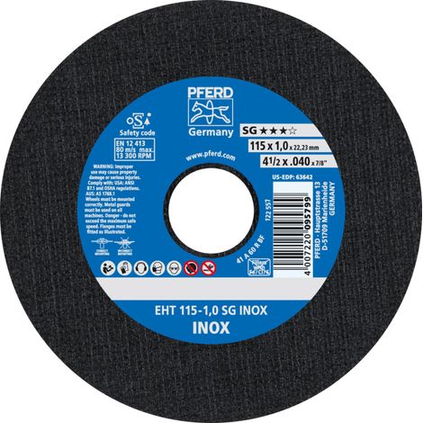 PFERD TOOLS Trennscheibe EHT 115x1,0x22,23 mm gerade Leistungslinie SG INOX für Edelstahl 25 Stk (1/4)
