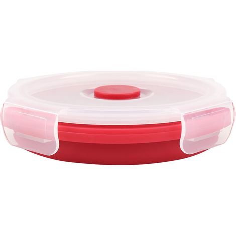 Boîte Bento Rond Silicone 350ml Réutilisable, Boîte Repas Pliable pour Micro-ondes (Rouge) (1/5)
