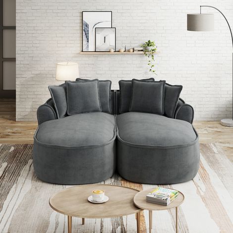 Sofá modular sin estructura gris en chenilla con chaise longue extragrande y función relax (1/5)