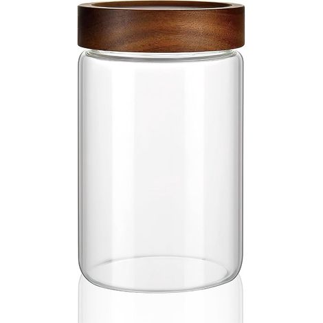 Tarro de cristal transparente de 800 ml con tapa de rosca de madera de cierre hermético,ideal para guardar café (1/5)