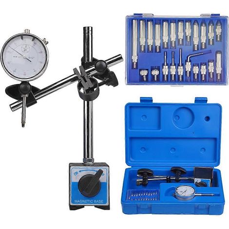 Kit de comparateur à cadran à base magnétique avec 22 pointes de test et bras long réglable pour la mesure des vibrations sur tours/fraiseuses (1/5)
