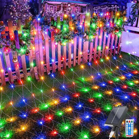 Filet lumineux solaire extérieur 2 x 3 m avec 198 LED, 8 modes, télécommande et éclairage étanche (1/5)